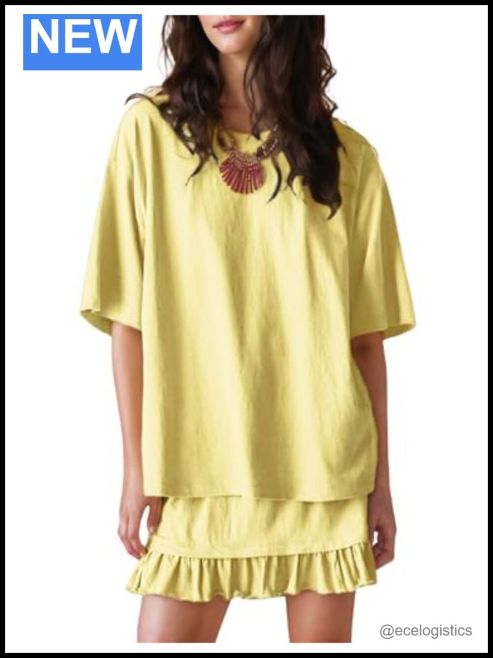 Women Casual 2 Piece Skirt Set Cotton Short Sleeve Pleated Skirt Outfit